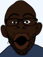 big_lips black_skin clothes ear glasses looking_at_you open_mouth remastered soyjak stretched_mouth stubble subvariant:hellnojak transparent_background variant:nojak // 374x491 // 21.5KB