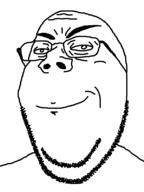 closed_mouth glasses redraw smile soyjak stubble subvariant:wholesome_soyjak thick_eyebrows variant:gapejak white_eyes wrinkles // 598x800 // 1.8MB