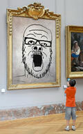 art art_gallery glasses irl museum mustache open_mouth painting soyjak stubble variant:a24_slowburn_soyjak // 438x700 // 108.8KB