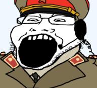 clothes communism glasses hammer_and_sickle hat headphones kgb microphone necktie open_mouth soyjak star stubble uniform variant:markiplier_soyjak2 // 501x457 // 98.7KB