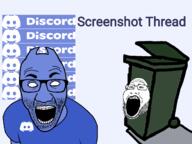 2soyjaks arm blue blue_skin clothes discord glasses horn open_mouth soyjak stubble text trash_can tshirt variant:el_perro_rabioso variant:markiplier_soyjak2 white_eyes // 1333x1000 // 305.7KB