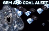 arm black_background coal coal_alert coal_skin gem gem_alert gem_skin glasses hand hands_up music open_mouth soyjak stubble text variant:ppp video // 732x468, 21.2s // 2.3MB