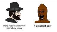 beard brainlet brown_skin closed_mouth clothes drool ear glasses hat indian judaism mustache nordic_chad open_mouth soyjak stubble text variant:soyak // 1200x675 // 300.4KB