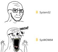 2soyjaks bald broken_glasses closed_mouth eyes_popping folder frown glasses hand hands_up irritated looking_to_the_right open_mouth soyjak stretched_mouth stubble subvariant:soyak_(irritated) subvariant:waow system32 syswow64 teeth text tongue variant:soyak waow windows windows_10 yellow_teeth // 1341x1196 // 32.5KB