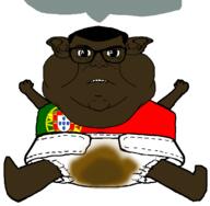 ahegao arm balding black_skin bloodshot_eyes brown_skin dark_skin diaper flag flag:portugal leg mouth_open open_mouth poop portuaryan portugal portuguese portuguese_text queen_of_hearts shitskin soyjak spade speech_bubble stubble subvariant:branigger subvariant:pissbaby teeth tongue tongue_out variant:brandon variant:meximutt // 1480x1452 // 326.5KB