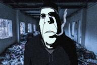 beanie cigarette clothes creepy doomer frown hat irl_background ominous smoke soyjak stubble variant:cobson // 1920x1280 // 6.3MB