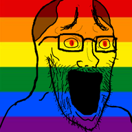 666 brown_hair flag flag:lgbt_pride_flag gay glasses hair lgbt open_mouth red_eyes soyjak stubble trend:colorjak variant:faggy // 771x858 // 67.1KB