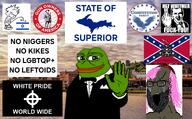 beard black_skin bloodshot_eyes brown_skin calvin calvin_and_hobbes celtic_cross clothes constitution_party crying flag flag:confederate_gadsden flag:confederate_states_of_america flag:israel flag:united_states flag:white_pride frog gadsden_flag green_skin gretchen_whitmerangry gun gun_owners_of_america hat irl_background jewish_nose judaism kippah lake michigan open_mouth pink_hair piss smug tranny tuxedo united_states upper_peninsula_(michigan) variant:soyak white_power // 1554x960 // 1.3MB