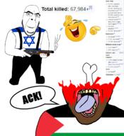 ack blood bone emoticon firearm flag flag:israel flag:palestine gaza gun holding_gun holding_object israel killed laughing palestine shotgun speech_bubble text trend:aryan variant:bernd variant:cobson war weapon wikipedia wounded // 1163x1274 // 354.6KB
