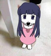 animal anime cat cat_ear clothes female full_body furude_rika hair higurashi open_mouth purple_eyes purple_hair soyjak stubble variant:unknown watermark // 578x640 // 398.7KB