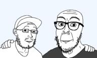 2soyjaks cap clothes ear friendship glasses hand happy hat hugging looking_at_viewer looking_at_you no_more_brother_wars rot_(user) scientoloju_(user) series:trios_&_duos stubble teeth template transparent_background variant:rotjak variant:scientolojak // 986x592 // 24.0KB
