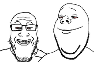 2soyjaks aliased are_you_soying_what_im_soying bald glasses high looking_at_each_other raised_eyebrow series:trios_&_duos smirk soyjak stubble subvariant:grinplier subvariant:wholesome_soyjak template transparent_background variant:gapejak variant:markiplier_soyjak // 1200x800 // 140.1KB
