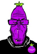 black_shirt crying forum glasses half_open_mouth logo onion onionfarms purple_skin red_eyes stubble subvariant:euromutt sweater variant:markiplier_soyjak // 590x855 // 47.4KB