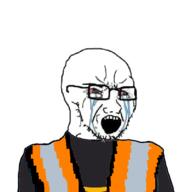 amazon angry bloodshot_eyes crying glasses jacket open_mouth security soyjak stubble variant:soyak wagie // 554x554 // 62.8KB