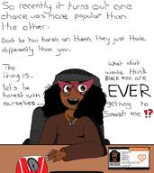 black_lives_matter brown_eyes brown_skin bwc glasses queen_of_hearts sex soyjak soylent_(creamy_chocolate) subvariant:soyniqua text variant:soytan // 1112x1248 // 113.7KB