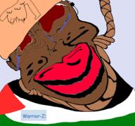 allah arabic_text balls bloodshot_eyes brown_skin cock crying distorted flag:palestine full_body islam meta:pornographic_content muslims nigger palestine penis rope sandnigger slopjak subvariant:chudjak_front subvariant:jartycuck variant:chudjak // 1920x1798 // 1.5MB