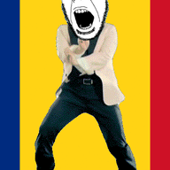 animated country dance flag full_body gangnam_style glasses irl open_mouth push_pin romania soyjak sticky stubble variant:cobson // 300x460 // 320.6KB