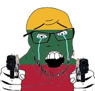 country countrywar crying flag flag:lithuania glasses gun hair hand holding_object lithuania open_mouth pistol soyjak stubble teeth variant:feraljak // 1117x1066 // 344.1KB