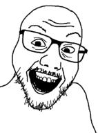 bald glasses open_mouth smile soyjak stubble variant:unknown // 551x744 // 7.4KB