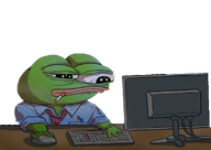 amphibian animal bloodshot_eyes cigarette closed_mouth clothes computer frog green_skin hand keyboard lips monitor mouse nas nas:pepe necktie pepe pepe_the_frog smoke subnas:apu table tired transparent_background watch work // 1080x764 // 399.8KB