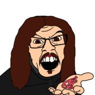 3soyjaks angry brown_eyes brown_hair closed_mouth clothes cryptopsy daniel_greening_(cryptopsy) death_metal ear glasses hair hand holding_object long_hair lord_worm mustache open_mouth smile soyjak stubble variant:feraljak white_skin worm // 2048x2048 // 383.5KB