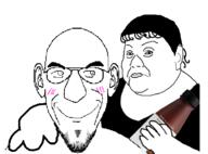 2soyjaks arm blush bottle chocolate closed_mouth ear female glasses hair hand holding_bottle holding_object holding_soylent neutral plastic_bottle smile soy soyjak soylent soylent_(creamy_chocolate) soylent_bottle stubble variant:soylady variant:susjak // 556x410 // 51.3KB