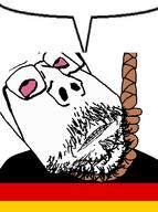 bloodshot_eyes clothes country countrywar distorted flag flag:germany germany glasses hanging kraut rope soyjak speech_bubble speech_bubble_empty stubble subvariant:scholar suicide trend:aryan variant:gapejak übermensch // 714x956 // 164.7KB