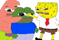 amphibian animal blue_shirt closed_mouth clothes eyelashes frog green_skin lips nas nas:pepe necktie patrick_star pepe pepe_the_frog pink_skin shoe spongebob_squarepants subnas:apu teeth transparent_background yellow_skin // 1200x805 // 624.1KB