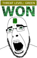 ahegao emerald featured gem glasses green green_eyes hair looking_up open_mouth schlog_color_event soyjak soyjak_blog stubble teeth text threat_level_green variant:cobson won // 721x1115 // 148.1KB