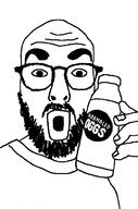 beard bottle clothes glasses hand holding_object mustache open_mouth soyjak variant:unknown // 1169x1768 // 234.6KB