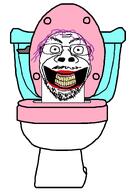 closed_mouth glasses gums happy lipstick pink_hair series:skibidi_soyjaks skibidi smile stretched_mouth stretched_nose stubble teeth toilet tranny troon variant:alicia white_background yellow_teeth // 1000x1494 // 23.9KB