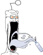 antenna bottle drinking ear glasses open_mouth orange_eyes plastic_bottle reddit redditard soyjak stubble subvariant:soyak_soymilk tongue variant:soyak water water_bottle waterjak // 801x1011 // 187.9KB