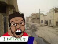 angry baghdad brown_eyes brown_skin flag flag:iraq glasses hair i_hate iraq iraqi mustache open_mouth phone shroogi soyjak stubble text variant:feraljak // 460x344 // 195.8KB