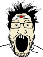 asian glasses hachimaki hair headband japan open_mouth small_eyes soyjak stubble variant:markiplier_soyjak white_skin // 600x800 // 82.4KB