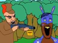 2soyjaks animal badge boogeyman brown_skin buck_teeth bugs_bunny cartoon clothes discord discord_logo_facial_mark drawn_background elmer_fudd esl firearm flag:minor_attracted_person forest glasses gun hair hat holding_gun holding_object holding_shotgun imminent_death looney_tunes love_is_love mustache nigger open_mouth pedophile poster rabbit rabbit_ears redraw rifle shitskin shotgun soyjak stubble text tree variant:beastjak variant:kliksjak weapon whisker white_skin yellow_sclera yellow_teeth zero_good_posts_made // 1787x1320 // 586.7KB