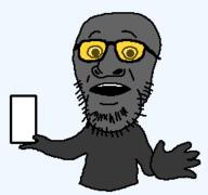 eyebrows glasses grey_skin holding_object holding_phone looking_at_you open_mouth soot soyjak_party stubble variant:huippee variant:unknown yellow_glasses // 257x241 // 3.6KB