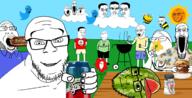 arm bbq bee blood bratwurst bug can chudjak_brothers closed_mouth clothes drawn_background flower food fruit full_body glasses grill hamburger happy heart holding_object holding_sproke leaf leg merge multiple_soyjaks pineapple plant salt smile smug soyjak soyjak_party sproke stretched_mouth stubble subvariant:impish_bee subvariant:wholesome_soyjak summer sun swastika text trend:soyjak_trio tshirt twitter variant:chudjak variant:cobson variant:feraljak variant:gapejak variant:markiplier_soyjak variant:markiplier_soyjak2 variant:soyak variant:tony_soprano_soyjak watermelon wing // 1687x861 // 962.2KB