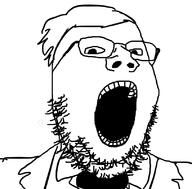 bowtie clothes glasses hair open_mouth soyjak stubble tuxedo variant:gapejak white_hair // 811x800 // 57.9KB