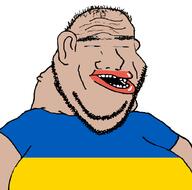 amerimutt arm balding clothes country ear flag mutt norf_fc pink_skin small_eyes soyjak stubble tshirt ukraine unibrow variant:impish_soyak_ears // 894x886 // 106.5KB