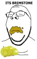 arm artist:joel brimstone closed_eyes closed_mouth dirty_mouth eating frown glasses hand holding_object its_over mineral soyjak stubble subvariant:wholesome_soyjak sulphur text variant:gapejak white_background // 684x1073 // 201.7KB