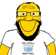 arm balding beard closed_mouth clothes glass glasses hair optimist smile soyjak subvariant:science_lover text tshirt variant:markiplier_soyjak yellow_skin // 828x816 // 112.5KB