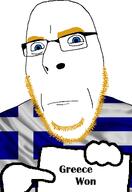 aryan blond blue_eyes flag:greece gem glasses greece hand holding_object holding_sign series:countryaryan_gem! soyjak stubble text variant:cobson // 775x1127 // 163.9KB