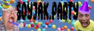 2soyjaks balloon banner bernd_schmidt clothes dreamstime_watermark glasses hat irl irl_background noisemaker open_mouth party_hat soyjak_party stock_image stock_image_watermark stubble variant:el_perro_rabioso variant:gapejak watermark // 600x200 // 209.2KB