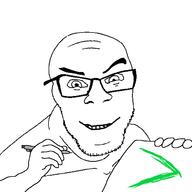 arm glasses greentext hand holding_object paper pen smile smug soyjak stubble variant:feraljak // 1500x1500 // 61.0KB