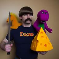 barney barneyfag cheese dinosaur doom_(game) horse irl lee_goldson meta:ai_generated nas:lee nas:leepost pony sword // 1024x1024 // 70.0KB