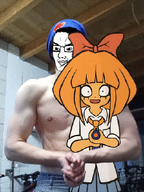 clothes freckles glasses irl_background meta:not_oc muscles mymy_(ongezellig) nerf_gun ongezellig orange_hair orange_skin variant:chudjak white_skin // 191x255 // 34.6KB