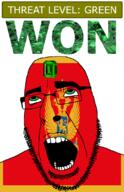 ahegao animal bird country crown eagle emerald flag flag:montenegro gem glasses green green_eyes hair lion looking_up montenegro open_mouth schlog_color_event soyjak soyjak_blog stubble teeth text threat_level_green variant:cobson won // 721x1115 // 211.6KB