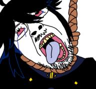 bloodshot_eyes clothes coat crying funamusea glasses hair hanging lastar_chaos long_hair open_mouth rope stubble tranny variant:bernd white_background // 450x417 // 14.6KB