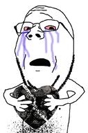 arm bloodshot_eyes broken coal crying glasses hand heart holding_coal holding_heart holding_object open_mouth sad soyjak stubble subvariant:wholesome_soyjak variant:gapejak // 676x1021 // 219.8KB