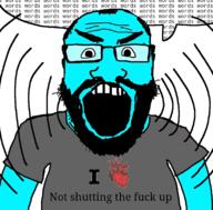 angry balding beard clothes cyan_skin glasses grey_shirt open_mouth soyjak speech_bubble subvariant:science_lover text variant:markiplier_soyjak wordswordswords // 800x789 // 131.5KB